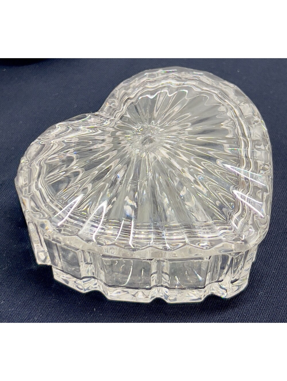 Vintage Gorham Crystal Glass Heart Shaped Trinket Jewelry Box  w/Lid